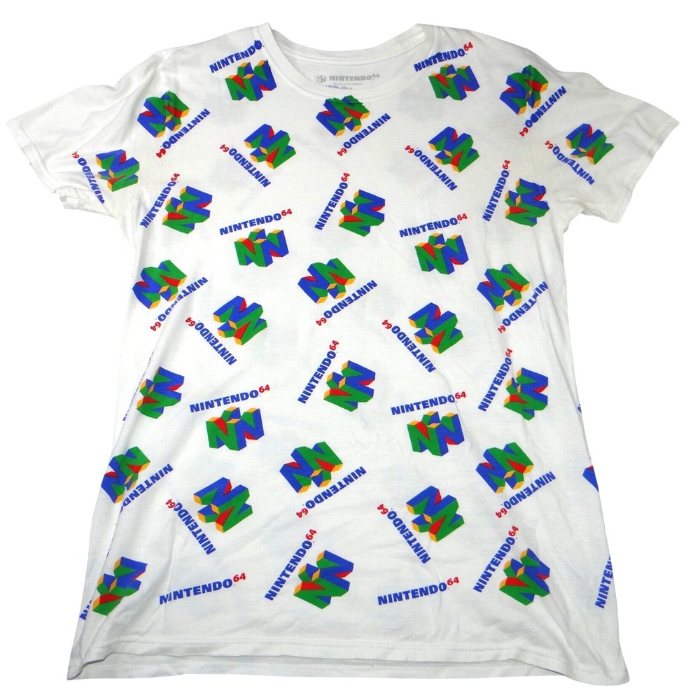 Nintendo‎ 64 N64 All Over Print T Shirt White Men's Size Medium Retro Gamer
